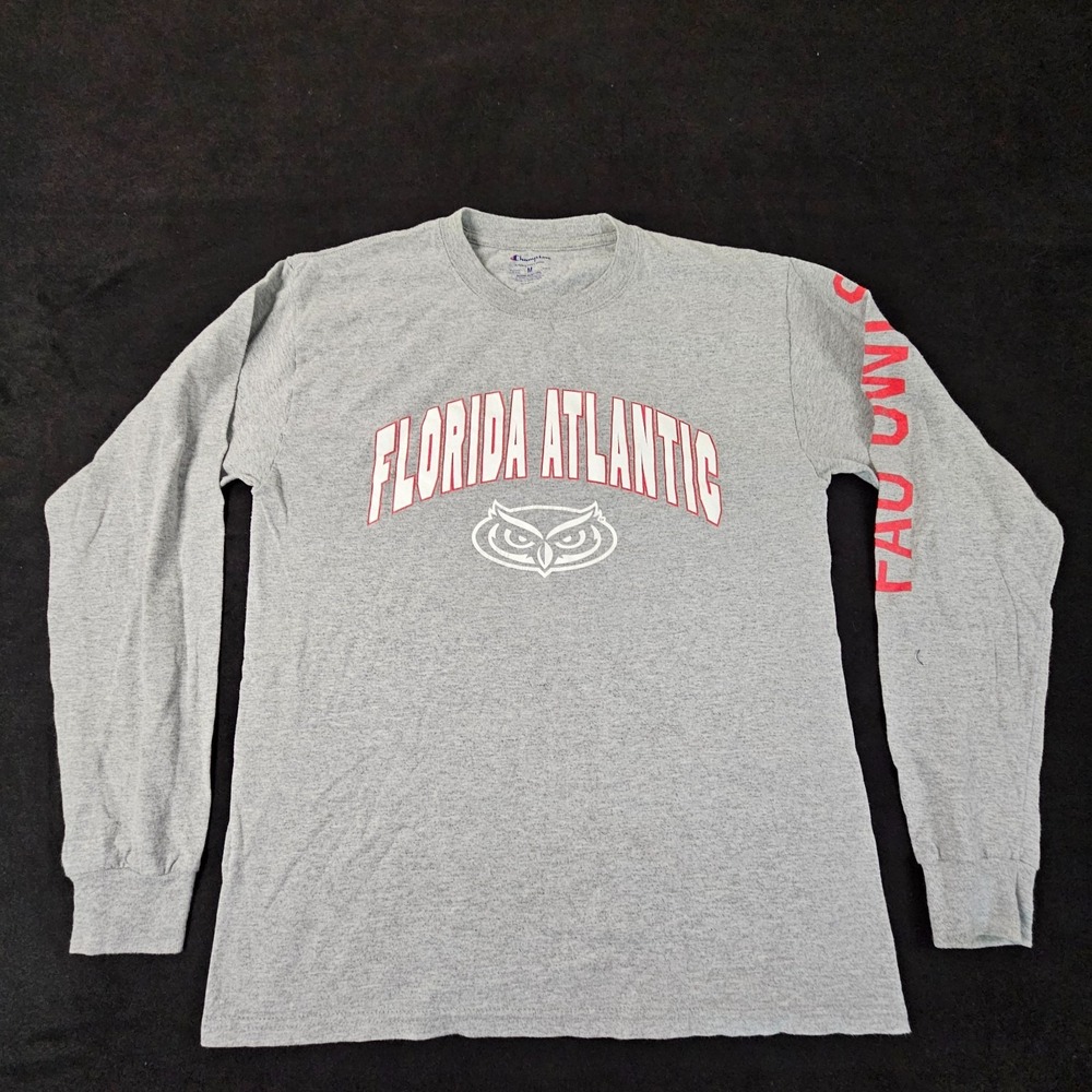 Florida Atlantic FAU Owls Champion Gray Long Sleeve Cotton Blend T-Shirt Men's M